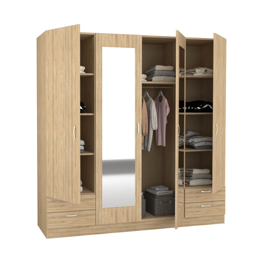 Dulap haaus Nero, 4 Usi, oglinda, Stejar Sonoma, 196 x 55 x 200 cm