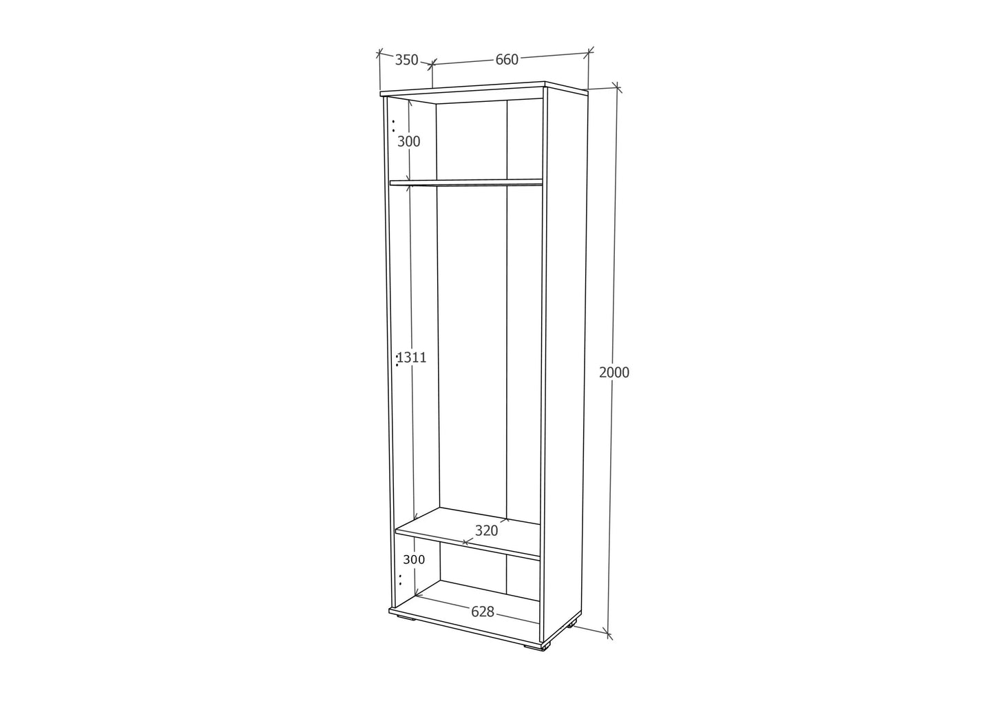 Dulap haaus Como, 2 Usi, Antracit/Alb, L 66 x l 35 x H 200 cm