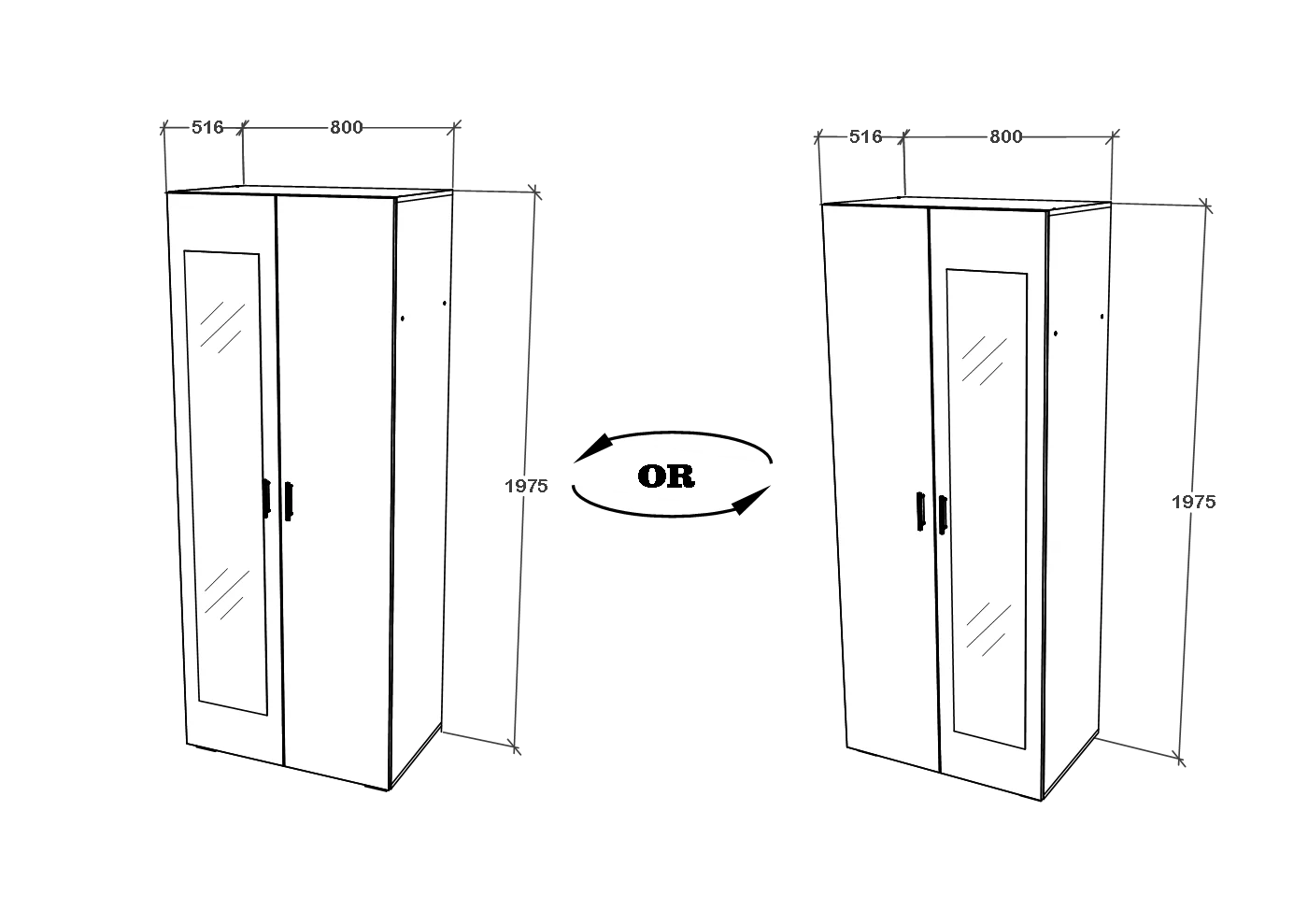 Dulap haaus Nero, 2 Usi, oglinda, Stejar Bronz, 80 x 52 x 200 cm