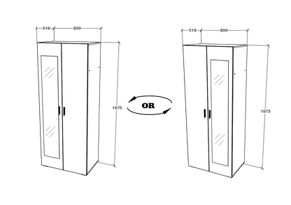 Dulap haaus Nero, 2 Usi, oglinda, Stejar Bronz, 80 x 52 x 200 cm