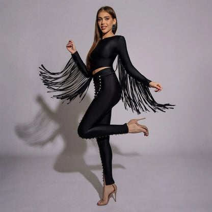 Bluza dama neagra modelatoare cu spate gol si franjuri