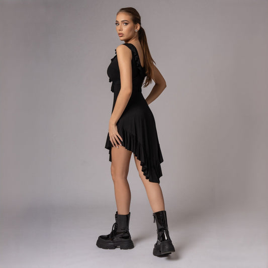 Rochie neagra scurta asimetrica Love Potion