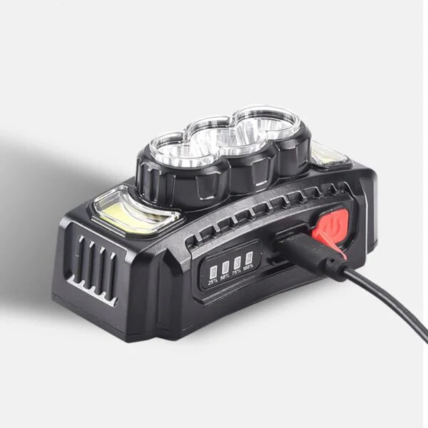 Lanternă frontală HX-810 cu 5 LED și 7 moduri iluminare, acumulator reîncărcabil