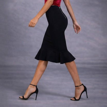 Fusta neagra midi tip creion cu volan