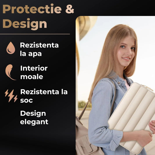 Geanta Laptop/iPad portabila Timebox, 13'', 14'' inch, Ultrabook, Bej