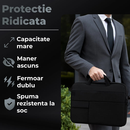 Geanta laptop portabila Timebox, 13'', 14'', 15'', 16'' inch, ultrabook, Negru