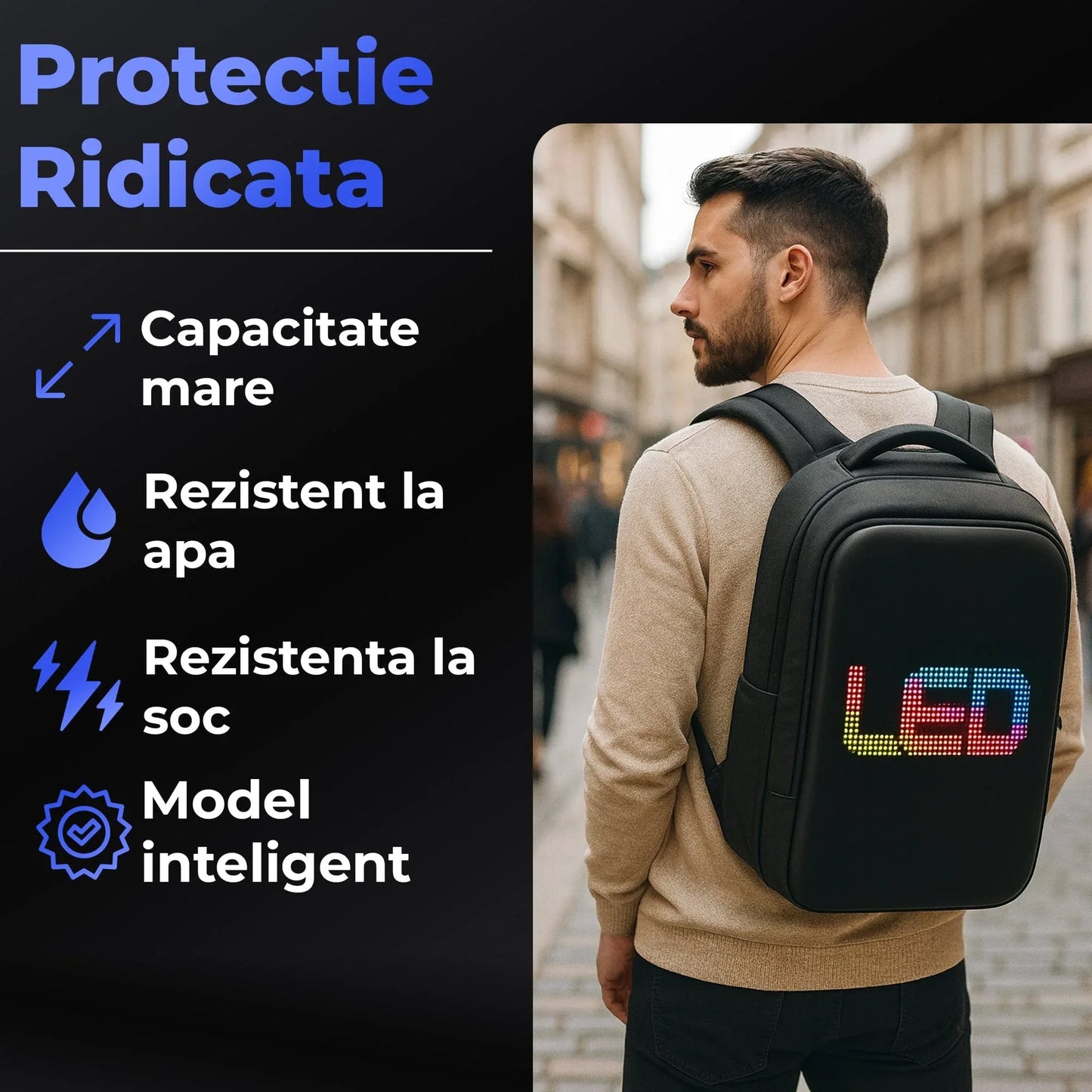 Ghiozdan Timebox, Smart cu Display LED, WiFi, Waterproof, Negru