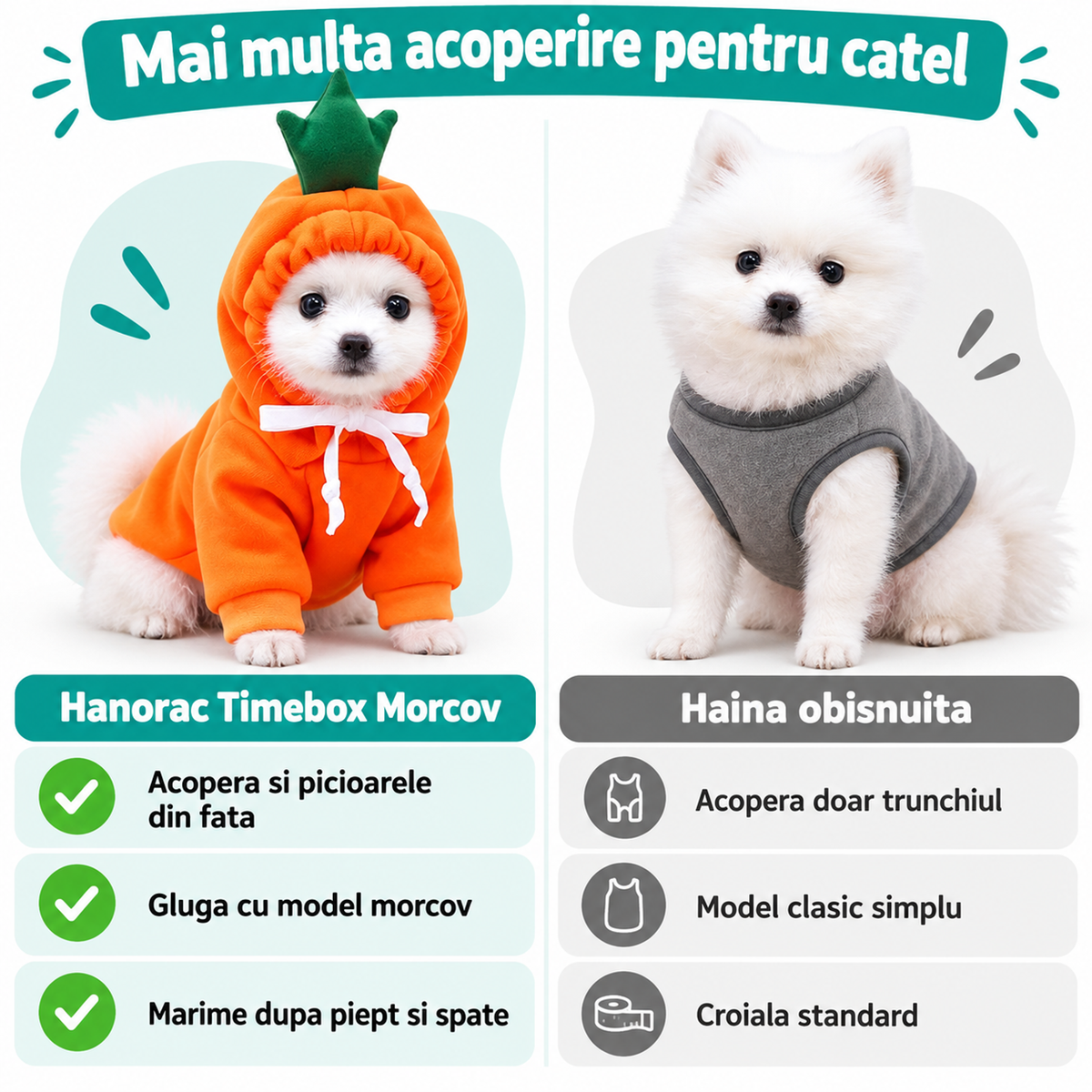 Haina pentru caine, tip Hanorac animale de companie, model Morcov - marimea M