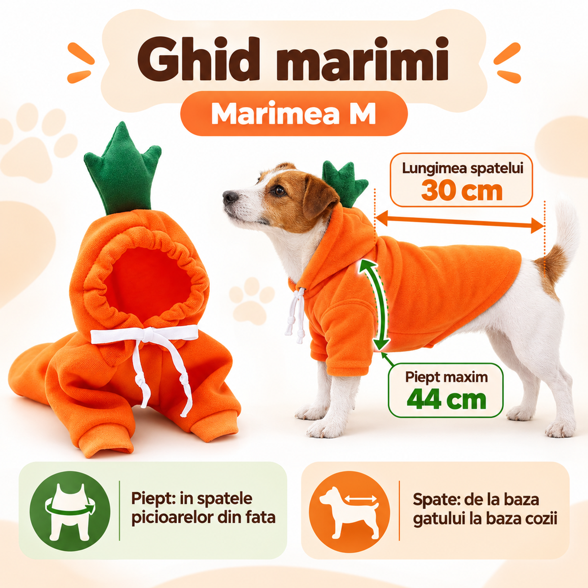 Haina pentru caine, tip Hanorac animale de companie, model Morcov - marimea M