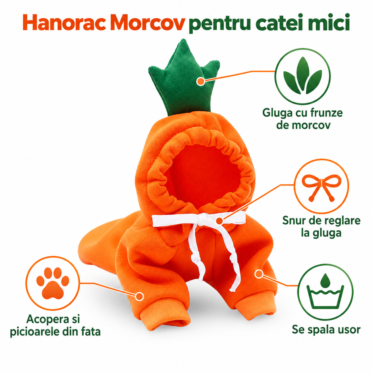 Haina pentru caine, tip Hanorac animale de companie, model Morcov - marimea M