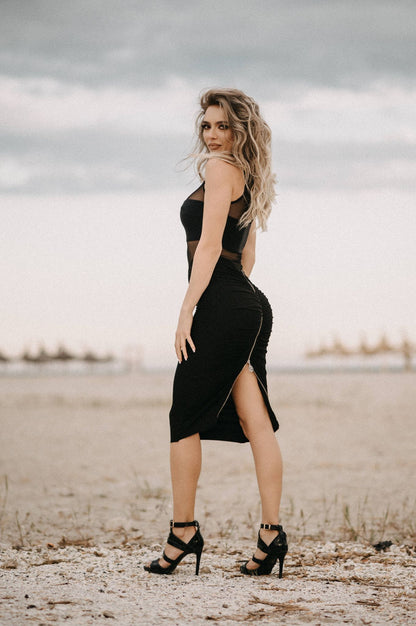 Rochie neagra din tulle cu fermoar la spate Heaven