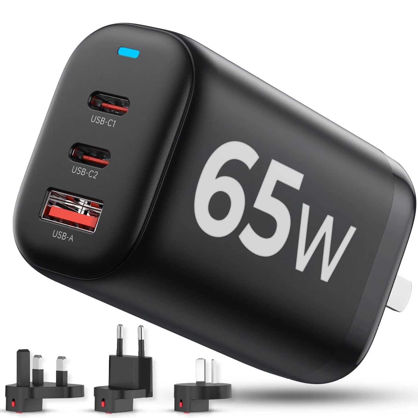 Incarcator Retea, 3 porturi, 65W, 18 W Incarcare Rapida - USB, Priza EU, Negru