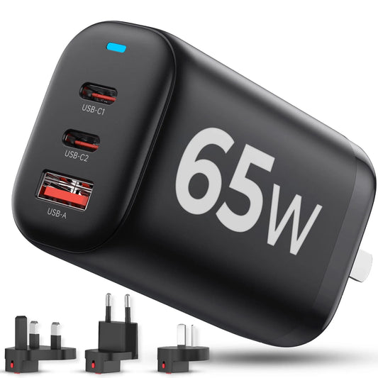 Incarcator Retea, 3 porturi, 65W, 18 W Incarcare Rapida - USB, Priza EU, Negru