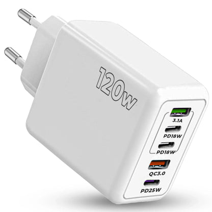 Incarcator Retea Timebox, 5 Porturi, 120W, 3 x Type-C, 2 x USB, Alb