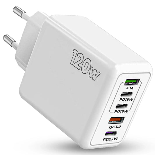 Incarcator Retea Timebox, 5 Porturi, 120W, 3 x Type-C, 2 x USB, Alb