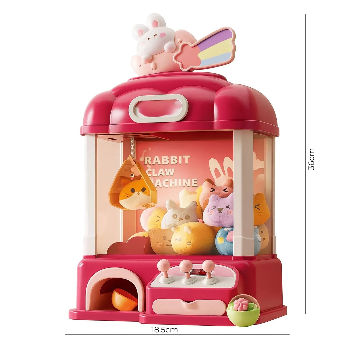 Masina de prins jucarii pentru acasa, Cronometru cu fise, Joc de prindere plusuri, Muzica, Lumini, Timer, 20 de plusuri + 10 capsule + pana la 25 fise, 4–6 ani, Roz - 221.ro