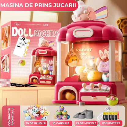 Masina de prins jucarii pentru acasa, Cronometru cu fise, Joc de prindere plusuri, Muzica, Lumini, Timer, 20 de plusuri + 10 capsule + pana la 25 fise, 4–6 ani, Roz - 221.ro