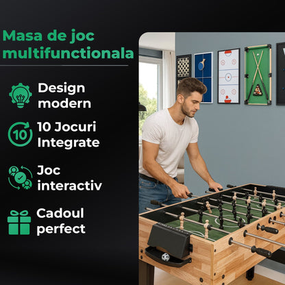 Masa de Joc 10-in-1, Biliard, Foosball, Ping Pong, Shuffleboard, Sah, Table
