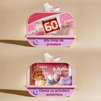 Masina de prins jucarii pentru acasa, Cronometru cu fise, Joc de prindere plusuri, Muzica, Lumini, Timer, 20 de plusuri + 10 capsule + pana la 25 fise, 4–6 ani, Roz - 221.ro