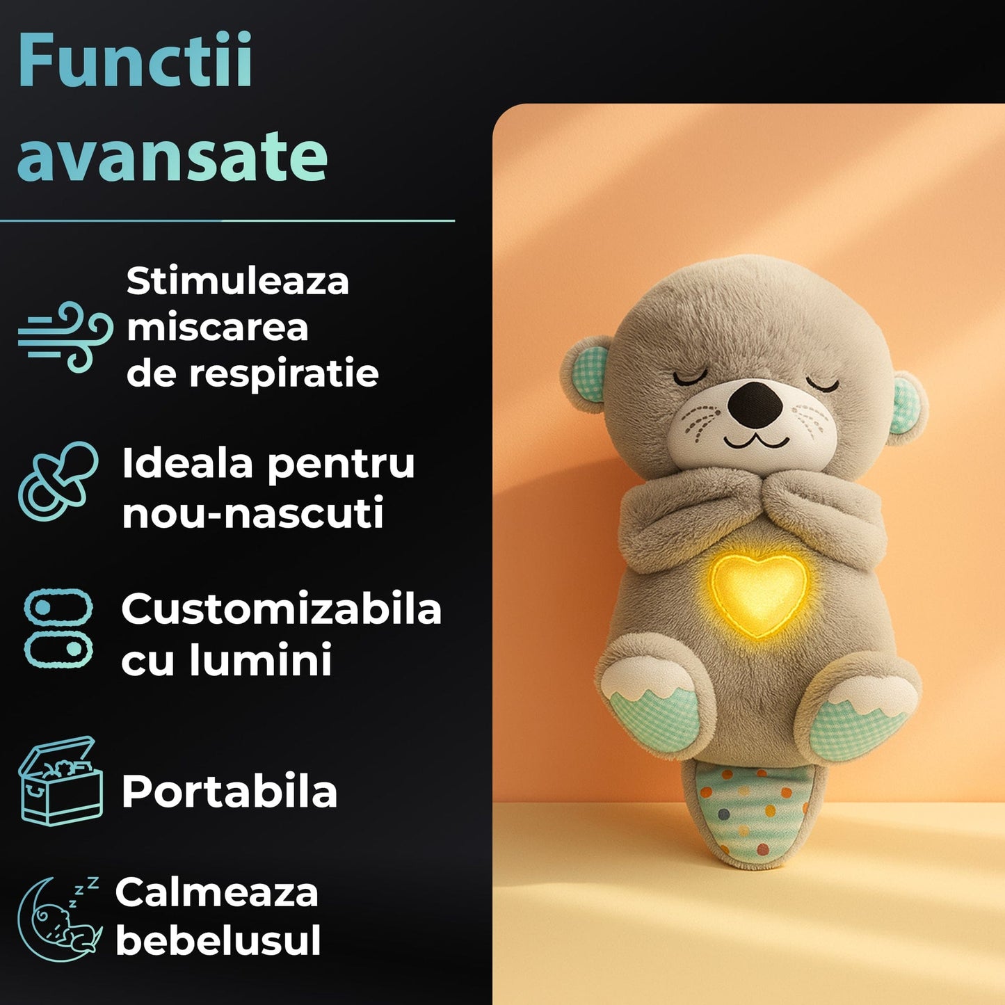 Jucarie de Plus Interactiva, Vidra Linistitoare, Customizabila cu Sunete, Maro