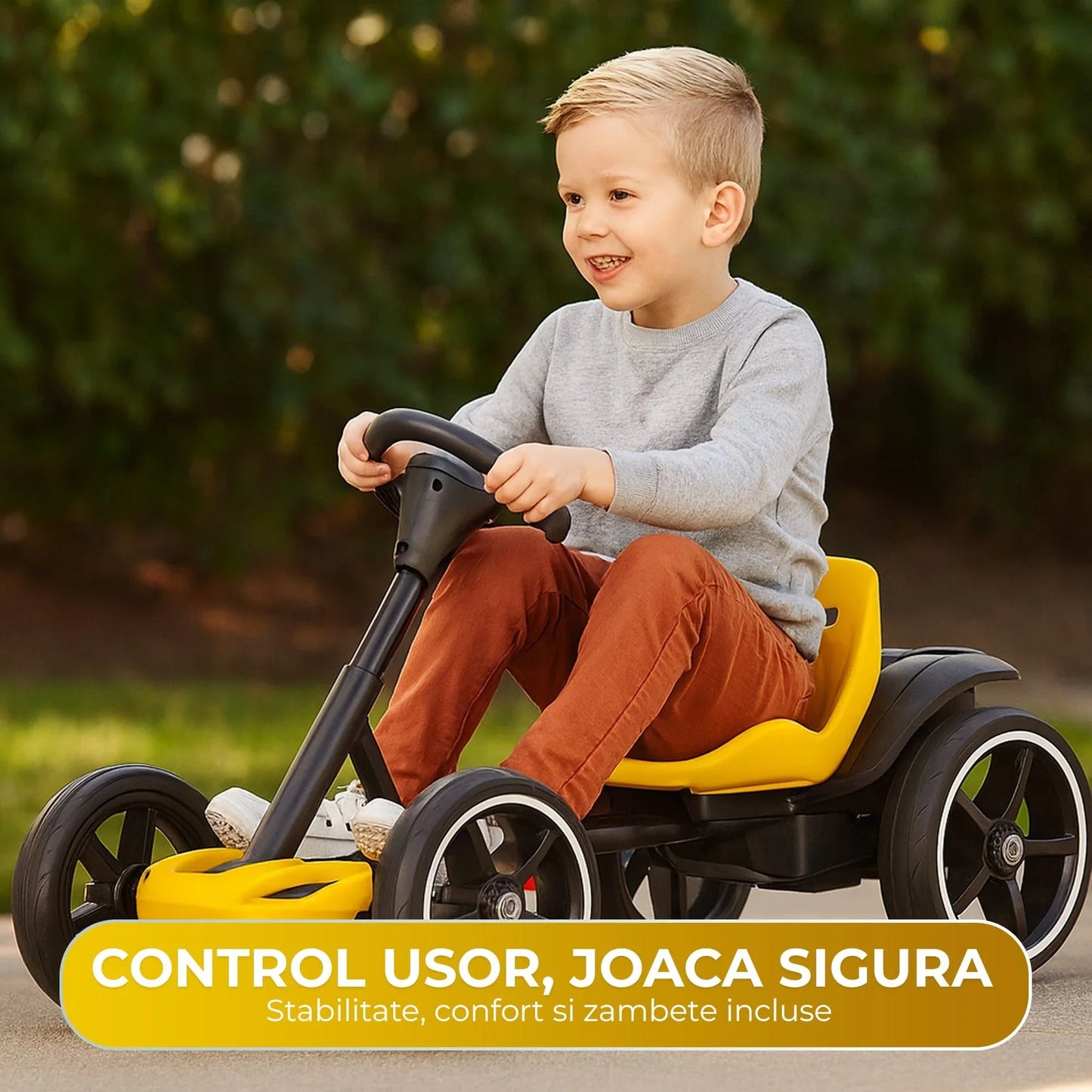Kart electric copii, 4 roti, Pliabil si usor de montat, Scaun ergonomic, Galben