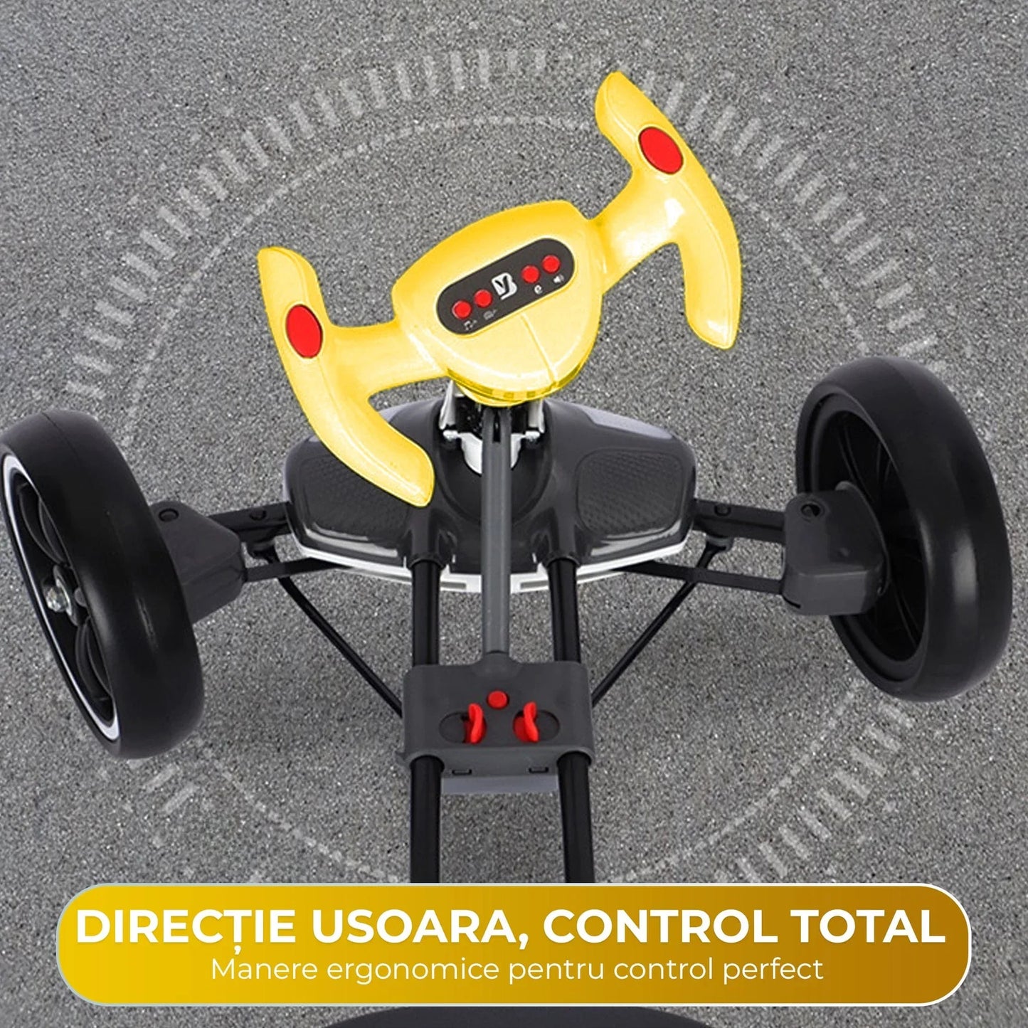 Kart electric copii, 4 roti, Pliabil si usor de montat, Scaun ergonomic, Galben