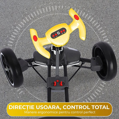 Kart electric copii, 4 roti, Pliabil si usor de montat, Scaun ergonomic, Galben