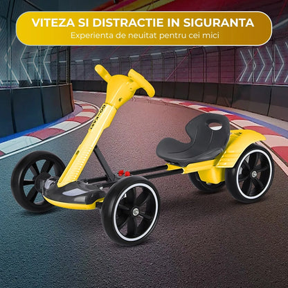 Kart electric copii, 4 roti, Pliabil si usor de montat, Scaun ergonomic, Galben