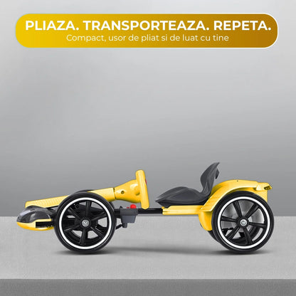 Kart electric copii, 4 roti, Pliabil si usor de montat, Scaun ergonomic, Galben