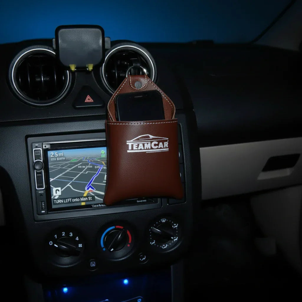 Organizator Auto Multifuncțional din Piele Maro TeamCar – Buzunar Depozitare Grilă Ventilație