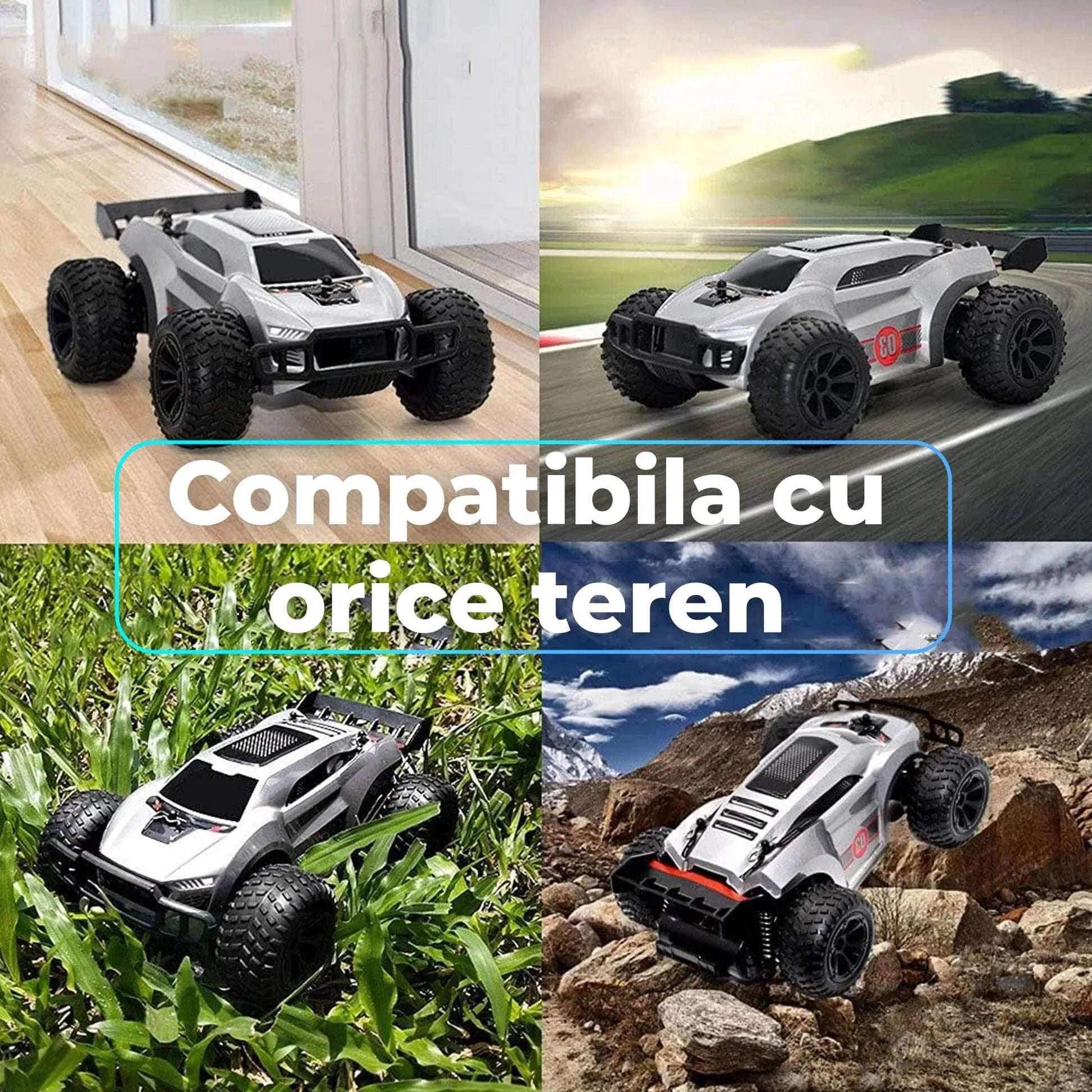 Masina cu telecomanda RC, Timebox, 15 km/h, 4WD, Off-road, lumini LED, Gri - 221.ro