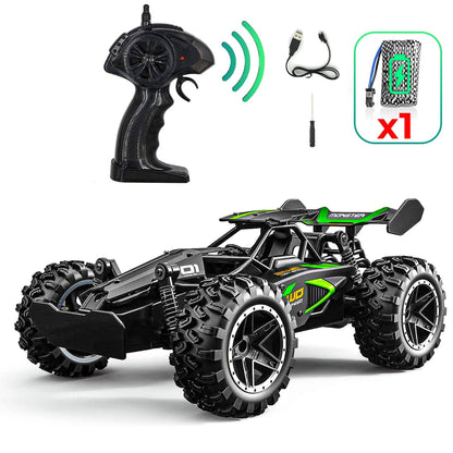 Masina cu telecomanda Monster RC Truck, Timebox, 2,4Ghz, 25km/h, Offroad, 1 baterie tip acumulator inclusa, 1:18, Tractiune 2WD, Suspensie puternica, jucarie pentru copii 6-14 ani si adulti, Negru/Verde