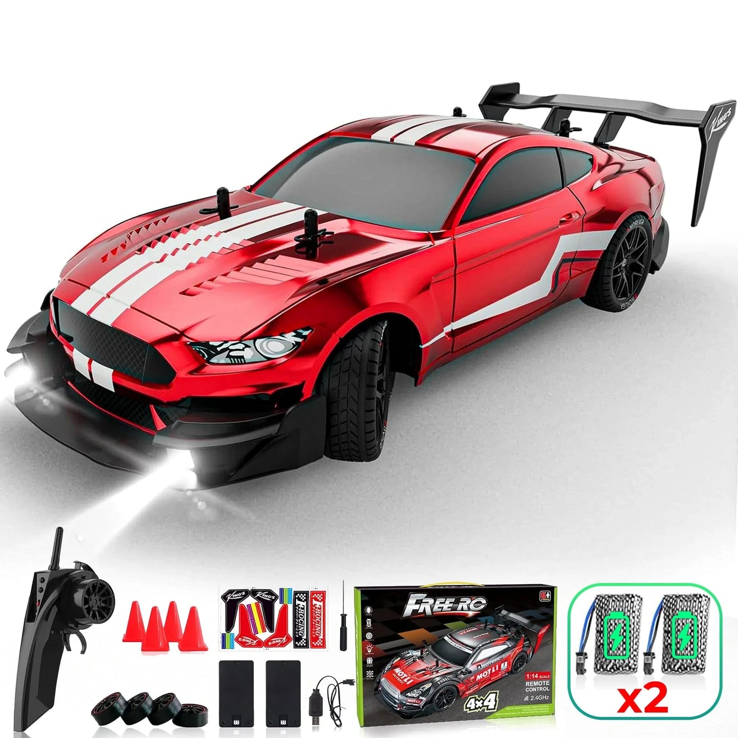 Masina cu telecomanda RC Timebox, 30km/h, 1:16, 4x4, Drift car, lumini LED, Rosu