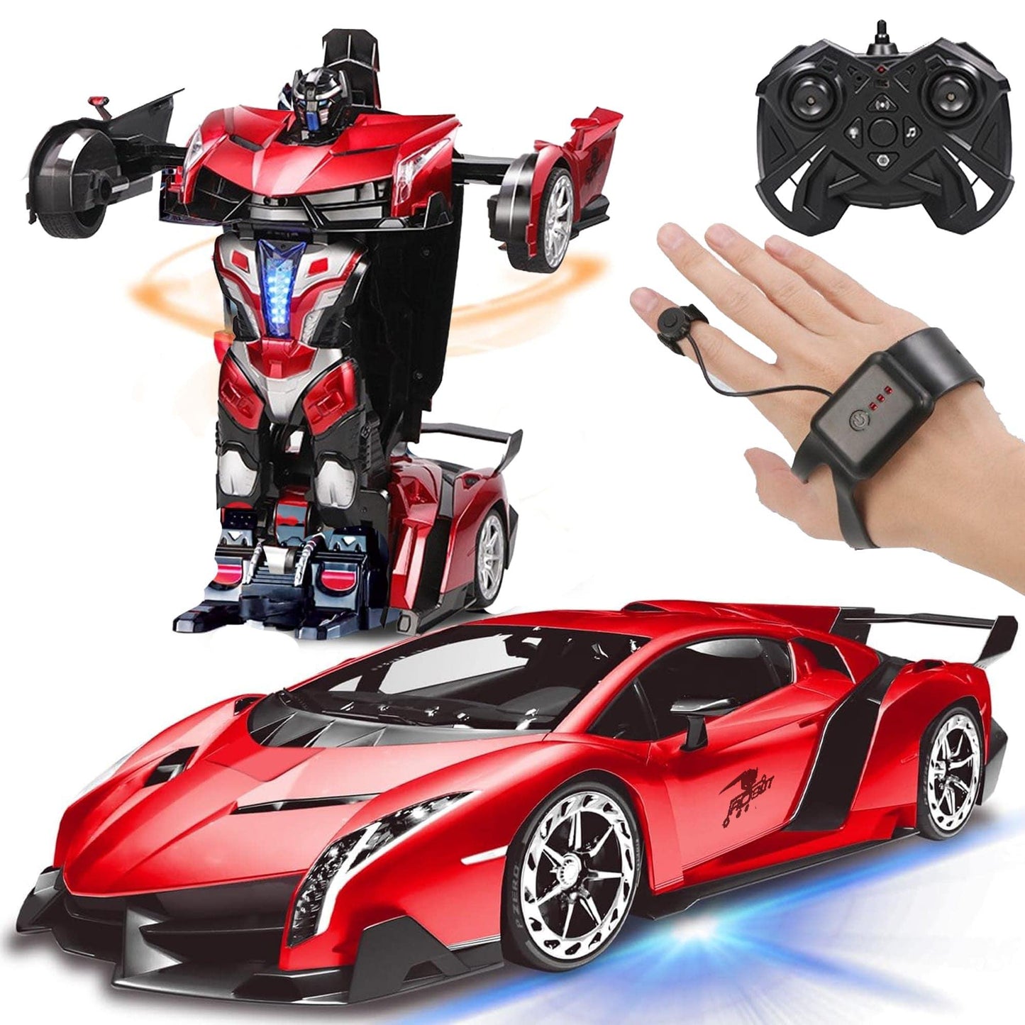 Masina cu Telecomanda Transformabila in Robot Timebox, Rotire 360°, Control Vocal si prin Gesturi, 2,4Ghz, Lumini si Sunete controlabile, 2 baterii tip acumulator reincarcabile, Jucarie Cadou pentru Copii 5+ Ani, Rosu - 221.ro