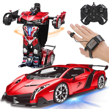 Masina cu Telecomanda Transformabila in Robot Timebox, Rotire 360°, Control Vocal si prin Gesturi, 2,4Ghz, Lumini si Sunete controlabile, 2 baterii tip acumulator reincarcabile, Jucarie Cadou pentru Copii 5+ Ani, Rosu - 221.ro