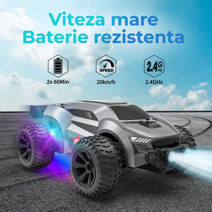 Masina cu telecomanda RC, Timebox, 15 km/h, 4WD, Off-road, lumini LED, Gri - 221.ro