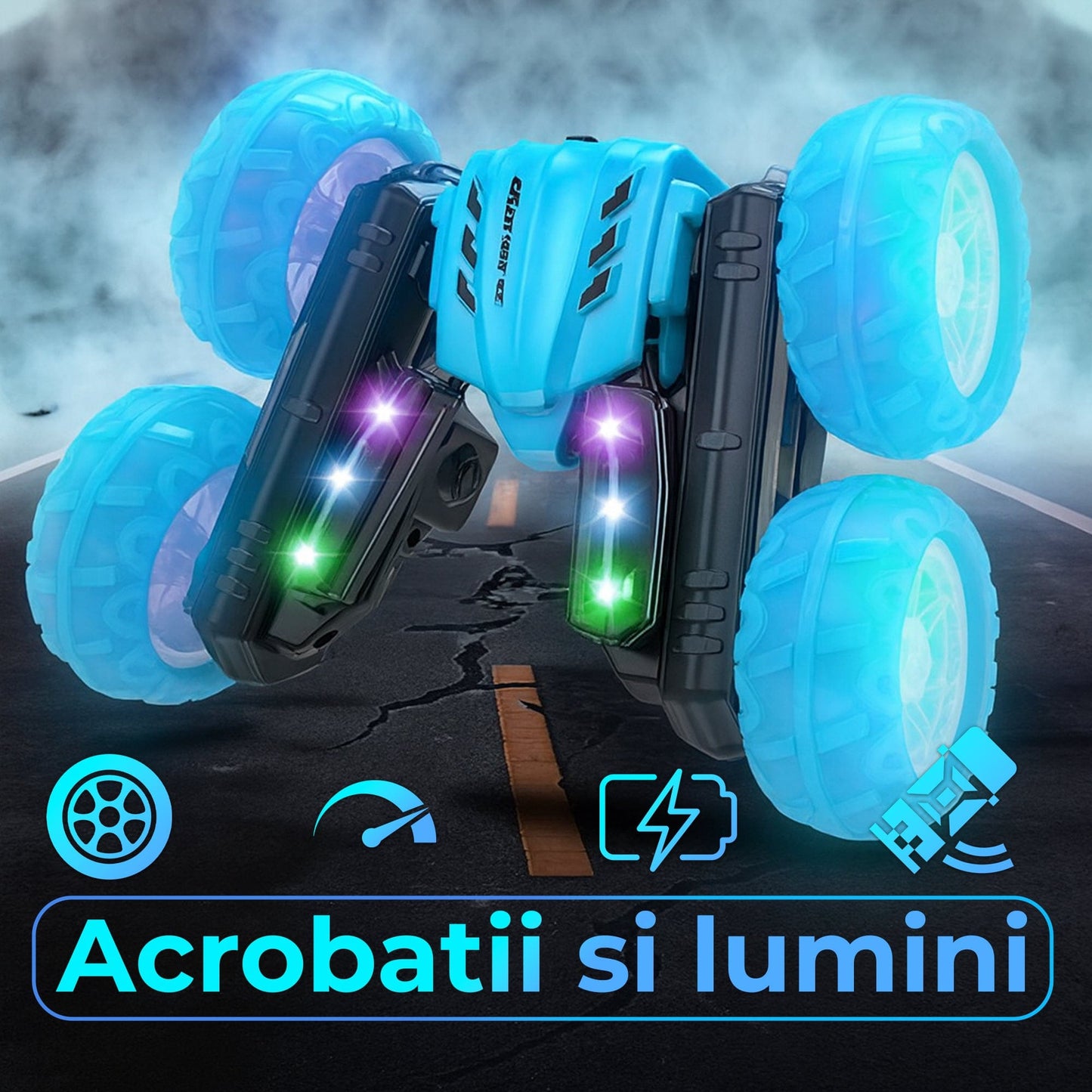 Masina cu telecomanda cu Rotire 360°, Timebox, 4WD, Off-road, lumini LED, Albastru