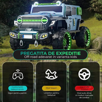Masinuta electrica pentru copii tip Jeep Wrangler, 4x4, Negru/Verde