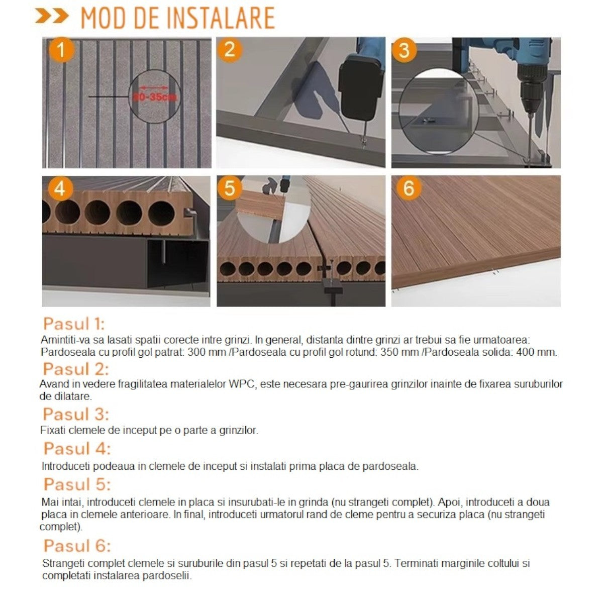 Pardoseala decking terasa din compozit WPC,  Naimeed D6463, 290x14.6x2.5cm, Maro inchis