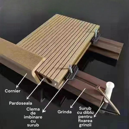 Pardoseala decking terasa din compozit WPC, Naimeed D7522, rezistenta sporita, 280x14x2.5cm, Maro roscat