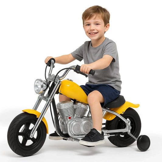 Motocicleta Electrica pentru Copii Tip Harley, Lumini si Sunete, 3-8 Ani, Galben