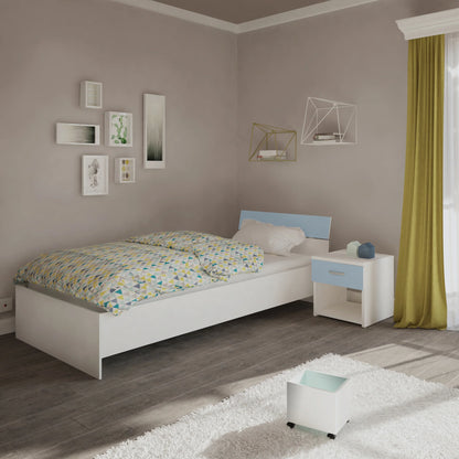 Set 2 Noptiere Leco, 1 Sertar, Alb/Bleu, 40 x 35 x 40 cm