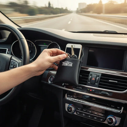 Organizator Auto Multifuncțional din Piele Rosu TeamCar – Buzunar Depozitare Grilă Ventilație