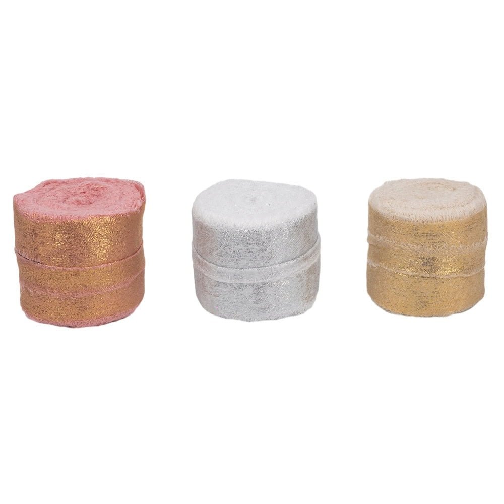 Panglică textil strălucitoare cu margini nefinisate - auriu - 4cm x 5m