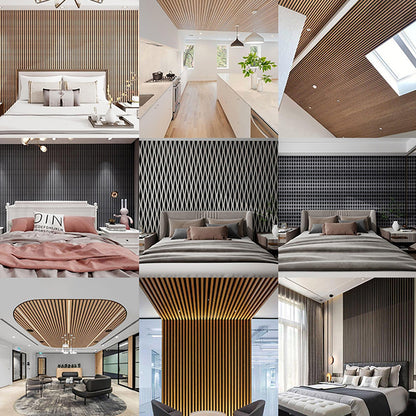 Set 5 Panouri riflaje acustice decorative, HDF si pasla, Naimeed D6759, 90x45x1.8cm, Stejar deschis