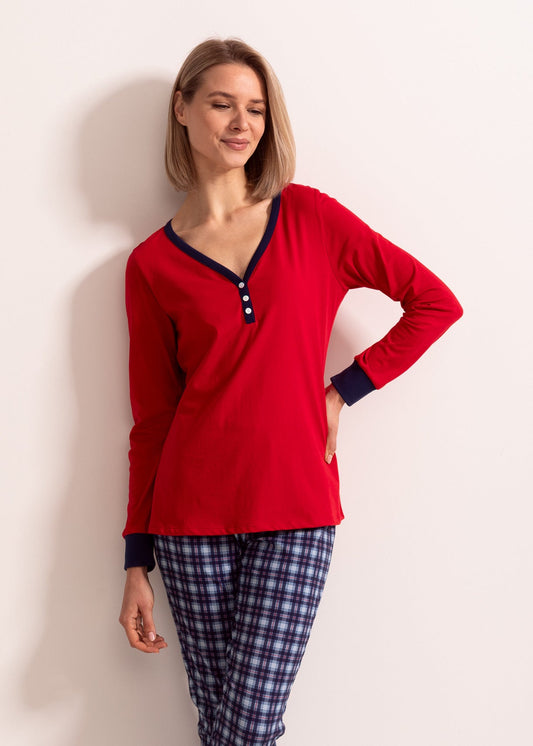 Pijama Damă Tartan Denim Bumbac