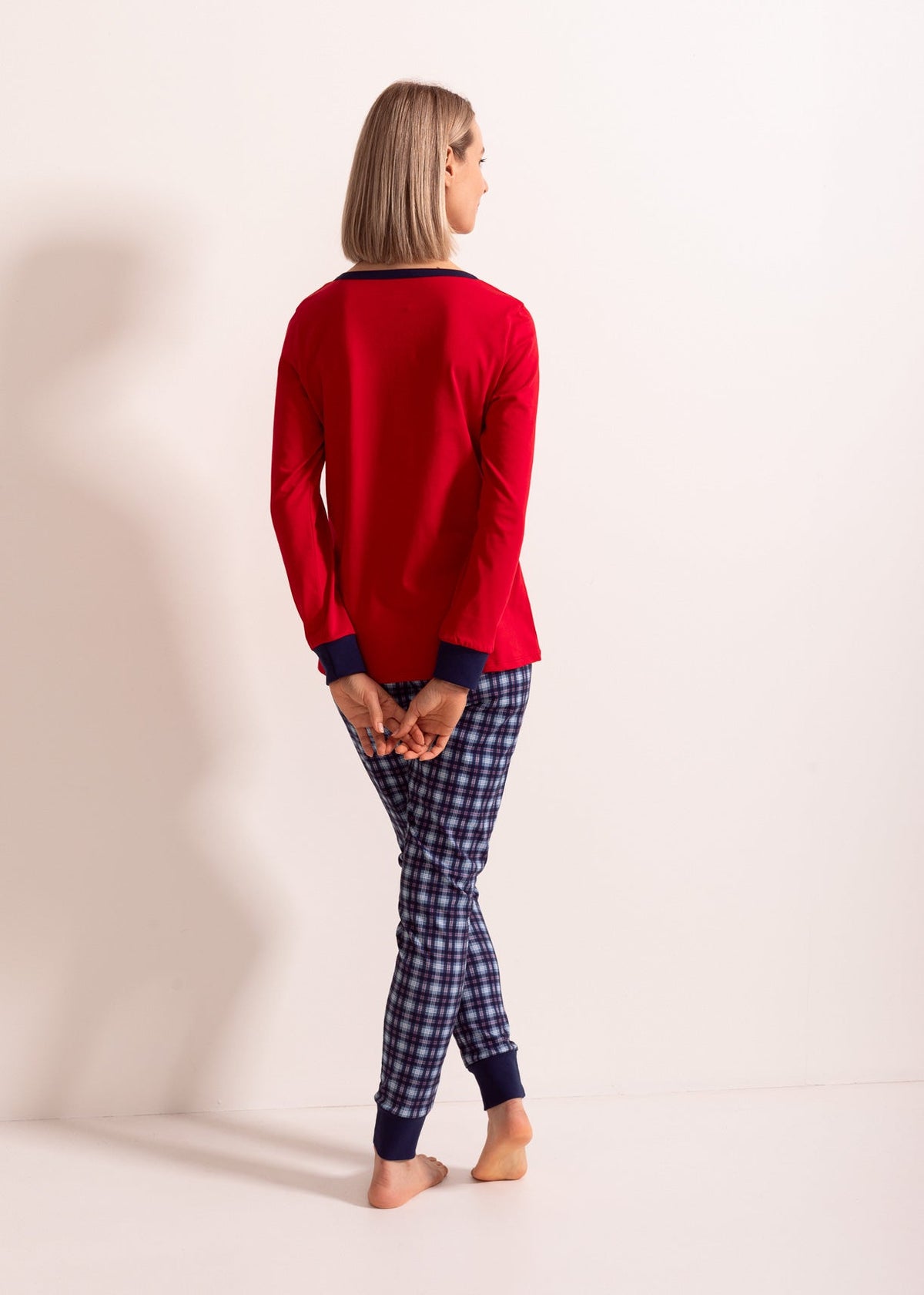 Pijama Damă Tartan Denim Bumbac