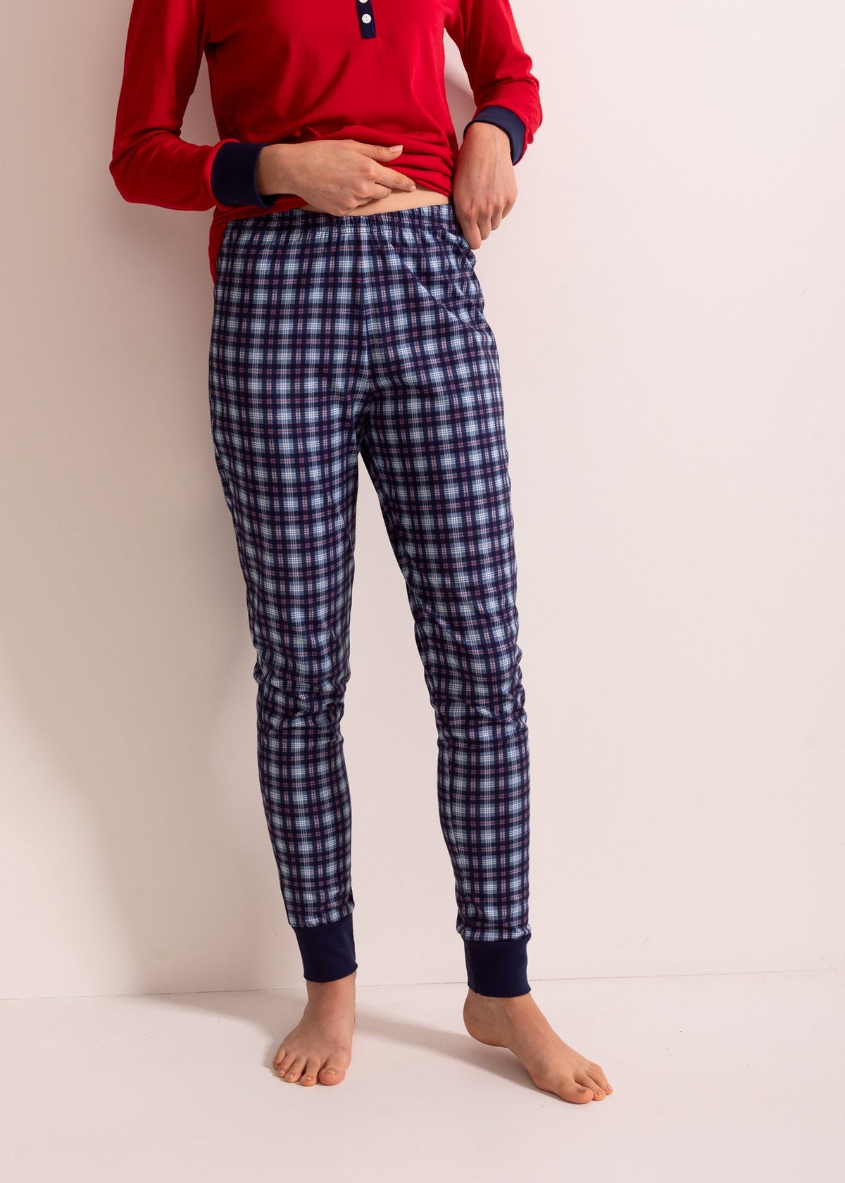 Pijama Damă Tartan Denim Bumbac
