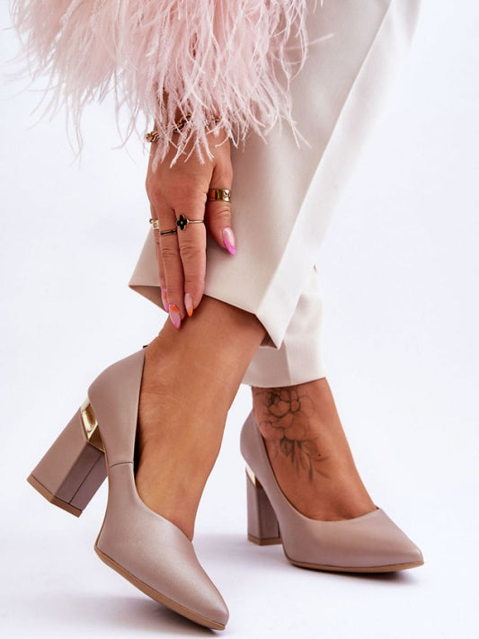 Pantofi dcu toc gros Step in style, Model 177681, Bej