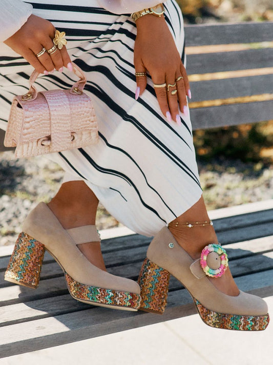 Pantofi dcu toc gros Step in style, Model 212999, Bej